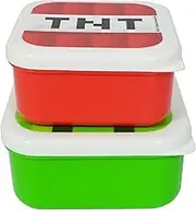 Lunch Bag Land Minecraft 21016Z 2 Pack of Snack Pots, Single Compartment Lunch Container for Kids, Reusable Sandwich Box for School, Picnics or Outing (Square, Red and Green), Multi
