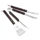 BBQ Stainless Steel Barbecue Grill Three-Piece Set Wooden Handle Fork2953