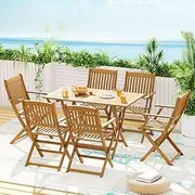 Gardeon 7 pcs Outdoor Dining Set, Wooden Foldable Garden Setting Table and Chairs, 6 Seater Patio Conversation Sets Furniture Backyard, Weather-Resistant Brown Acacia Wood Easy Assembly