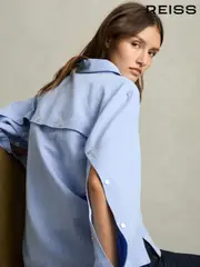 Reiss Blue Ali Lyocell-Blend Press-Stud Back Shirt (AW6766) | $325