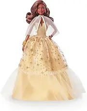 2023 Holiday Doll, Seasonal Collector Gift, Barbie Signature, Golden Gown and Displayable Packaging, Dark Brown Hair