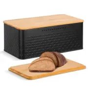 Metal Bread Box with Bamboo Cutting Board Lid for Kitchen Countertop Decor