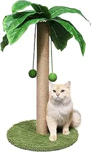 Cat Scratching Post, Cat Coconut Palm Tree for Indoor Cats with Natural Sisal Scratch Pole Hanging Sisal Ropes and Balls, Cute 33" Tall Cat Scratcher for Large Cat and Kittens