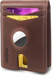 doeboe AirTag Wallet Case, Genuine Leather Cash Credit Card Bifold Wallet for Air Tag GPS Tracker, Minimalist RFID Blocking Slim Front Pocket Wallet, Airtags Holder Accessories for Men Women