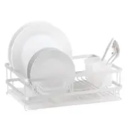 D.line Aluminium Dish Rack w/ Draining Board Drying Rack Organiser White