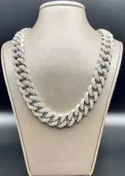 22 Inch Cuban Link Chain 18K White Gold Plated 14mm For Men And Women