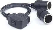 Skycityworld 16-Pin Auto Car OBD2 Port to Dual Cigarette Lighters Female Sockets Adapter Cable with Switch for Vechile Car Extension Power Supply 1.8FT/50cm