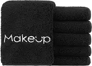 HOMEXCEL Makeup Remover Wash Cloth 6 Pack, Soft Quick Dry Facial Cleansing Makeup Towels, Fingertip Face Towel Washcloths for Hand and Make up, 13 x 13 Inch, Black