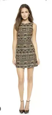 New Nwt Alice + Olivia Wilcox Dress Black Gold Tapestry Mini Sleeveless M 8