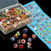 194 Pieces Creative Push Pins National Flag Pins Thumb Tacks Country Map Push Pin Decorative Drawing Pins for Bulletin Board, Pinboard, Map, Office
