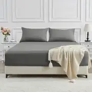 LINENOVA 2000TC Cooling Bamboo Fitted Sheet Pillowcases Set For All Year Comfort - Dark grey