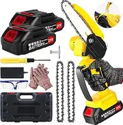 Mini Chainsaw 6 inch Cordless Mini Chain Saw Battery Powered With Auto Oiler 2 Chains 2 Batteries 21V 2000mah Pruning Saw Handheld Chainsaw For Wood Cutting Tree Trimming