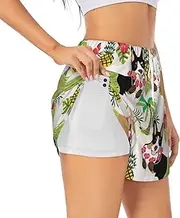 [JBYJBX] Tropical Flower and Corgi Print Shorts Athletic Running Women's Workout Pockets Gym Quick-Dry Sport Hiking Elastic