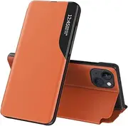 QIWEIQING Case for iPhone SE 2020, Smart Clear View Window Mirror Case Metal PC Flip Folio Stand Phone Case Full Body Anti-Scratch Protective Case iPhone SE / 6/7 / 8th Orange QH3