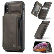 CaseMe Shockproof iPhone Xs Max Leather Case Cover Zipper Wallet Apple [Coffee]