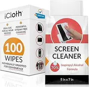 iCloth 70% IPA Screen Cleaning Wipes Safe For All Screens, Pro-Grade, Individually Wrapped, 1 Wipe Can Clean Several Screens, Displays, TV's or Monitors (100 Large Wipes)