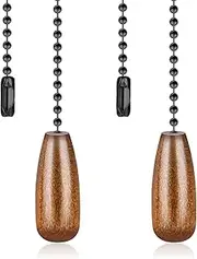 2 Pcs Wooden Decorative Pendant Extension Chains Lighting Beaded Ball Chains 12-inch Ceiling Fan Pull Chain Fan Cord Extender(Brown)