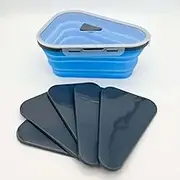 Pizza Storage Container Collapsible – Reusable Pizza Container with 5 Microwavable Pizza Serving Trays - Adjustable Silicone Pizza Box to Organize & Save More Space Blue