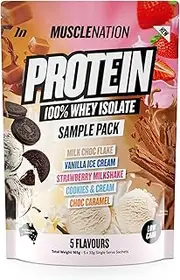 Muscle Nation Variety Pack - 5 x 33g Multiple Flavours Whey Isolate Single Serve Sachets (Perfect for Breakfast, Shakes, Smoothies or Ninja Creami Recipes)