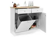 Giantex Kitchen Storage Cabinet w/Tilt Out Trash Bin Kitchen Buffet Sideboard w/Adjustable Shelf &2 Drawers White
