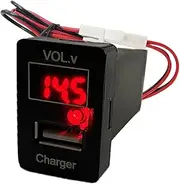 Voltmeter + USB Charging Port Extension Kit [Toyota/Suzuki/Daihatsu Car A Type] [Red/Decimal Display]