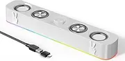 Uakinat Computer Speakers,Wired USB-Powered Sound-bar with 10W Stereo Sound for PC Desktop(White)