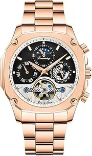 [carlien] Square Big Dial Automatic Watch Mens Tourbillon Stainless Steel Moonphase Male Wristwatch