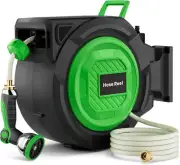 Retractable Garden Hose Reel, 1/2 in x 100 ft Heavy Duty Black+lime Green