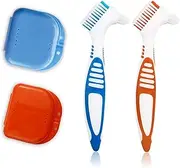 Denture Cleaning Brush Set, 2 Pack Denture Cleaning Brush 2 Pack Retainer Case with Vent Holes, Premium Hygiene Denture Cleaner Set Denture Cleanser Tool with Soft Rubber Handle