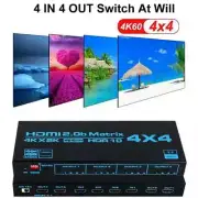 4x4 HDMI True Matrix 4K@60Hz HDMI Matrix Switcher Splitter Converter 4 In 4 Out