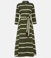 ['S Max Mara] 'S Max Mara Olanda striped cotton midi dress UK 14 green