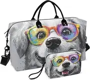 [YXYZRMY] Cute Dog Glasses Colorful Travel Duffel Bag Gym Bag Sports Tote Bag with Multiple Interior Pockets Shoulder Weekender Bag for Women Men with Toiletry Bag 20.5”x 7.9”x 13.8”, Multi-Colored, one