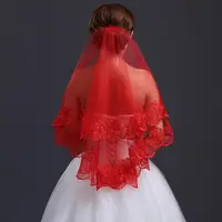 在飛比找蝦皮購物優惠-凡妮莎新娘頭紗-紅色蕾絲花邊頭紗1.5米