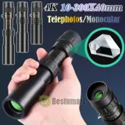 4K 10-300X40mm Super Telephoto Lens Zoom Monocular Telescope Waterproof Black