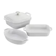Staub Bakeware Set (4-Pc) Ceramic Casserole Dish Set White Classic w/ Casserole