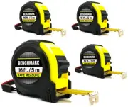 Benchmark - 4 Pack of 16ft Tape Measures - Retractable, Auto Lock, Metric and...