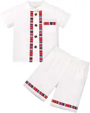 [IWEMEK] 2PCS Baby Boys Mexican Outfit Short Sleeve Embroidery Fiesta Shirt and Shorts Set Kids Cinco De Mayo Outfit Clothes