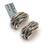 New DAVID YURMAN Ladies Crossover Shrimp Earrings in Silver and 18K Gold