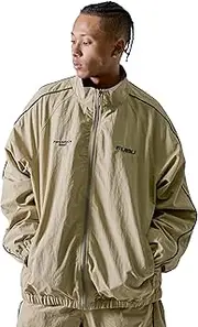 [FUBU] Hub Track Jacket, Nylon Jacket, Piping Line, Blouson, Jumper, American Casual, Hip Hop, Dance Clothes, Mesh Back, Outerwear, beige, 2XL