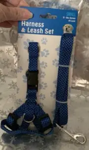 ❤️Nylon Pet Dog Puppy Blue Harness & Leash Set Adjustable Small NEW