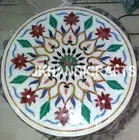 36" Marble Coffee Table Top Coral Stone Floral Inlay Patio Table Home Decor