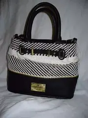 Nicole by Nicole Miller Cassidy Bucket Satchel Purse Black & White NEW