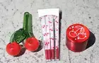 Cherry Pipe Herb Grinder Medium Metal Tobacco Crusher 55mm & 8 Pre-Rolls Bundle