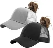 [KFHJFFQ] Solid Ponytail Hat Baseball Cap Cotton Mesh High Bun Pony Cap Women 56-58cm (22"-23")