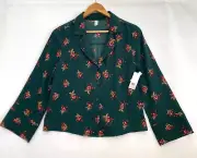 BP Green Floral DOROTHY Crop Button up Blouse Straight Hemline Size S NWT