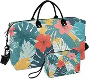 [ZRYSMY] Duffel Bag for Traveling, Tropical Yellow Plant Green Travel Bag Gym Bag, with Multiple Interior Pockets Shoulder Weekender Bag for Women Men with Toiletry Bag 20.5L x 1.9W x 13.8H