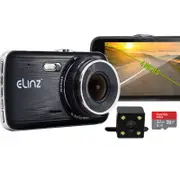 Elinz 4.0" LCD Dash Cam Dual Camera Reversing Car 1296P FHD DVR Video 32GB