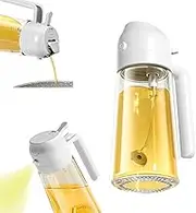 Tongke 2 in 1 Oil Sprayer Bottle for Cooking - Oil Dispenser for Kitchen 16oz/470ml Glass Oil Bottle with Nozzle, Salad, Frying, BBQ, Air Fryer (White)