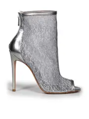 Silver Glitter Peep Toe Boots