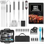 BBQ Grill Tools Set Grilling Accessories 25 PCS Stainless Steel Barbecue Grilling kit with Spatula Tongs Skewers for Barbecue, Camping Kitchen Complete Premium Grill Utensils Set in Storage Bag